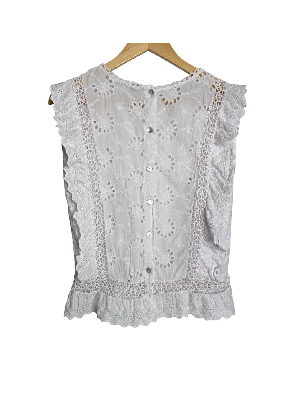 Lungo L’Arno Broderie Angleaise Eyelet Blouse Size Small White Sleeveless Italy - Picture 2 of 15